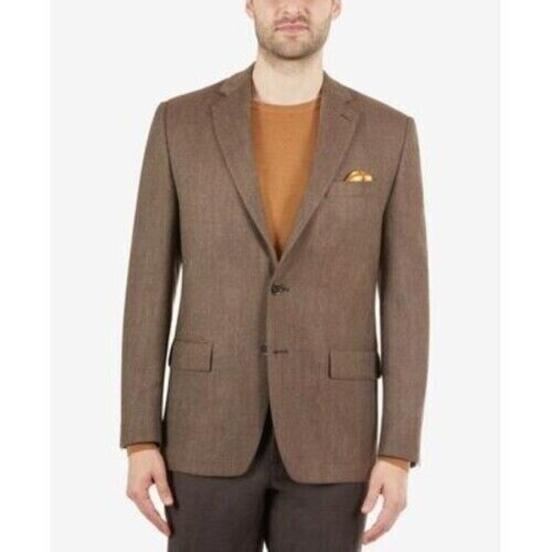 Lauren Ralph Lauren Men's Ultra Flex Sport Coat 44L Brown White Herringbone