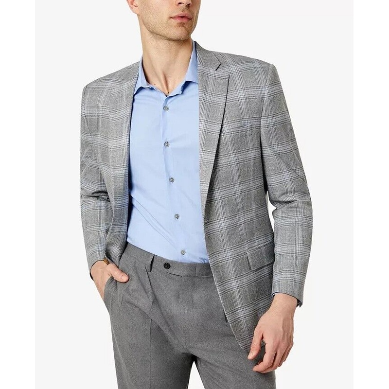 LAUREN RALPH LAUREN Men's UltraFlex Gray Plaid Sport Coat 38R