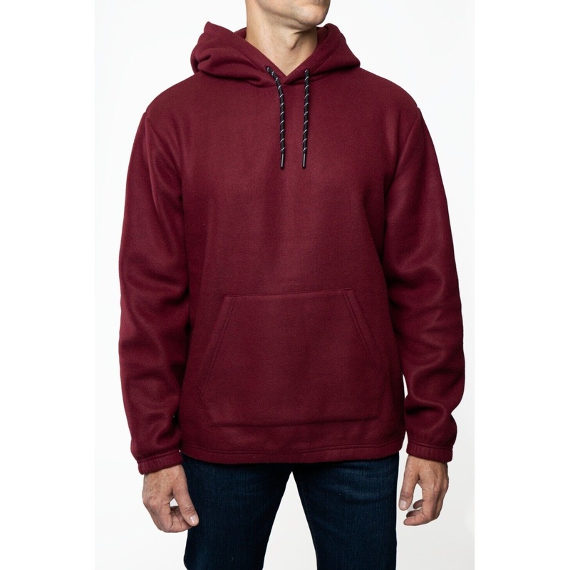Lazer Men's Polar Fleece Pullover Hooded Sweatshirt Large Maroon Red