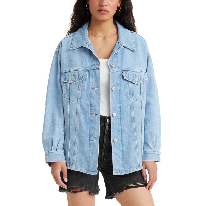 Levi's Women's Denim Pocket-Front Trucker Jacket XL Mid Mid Baby