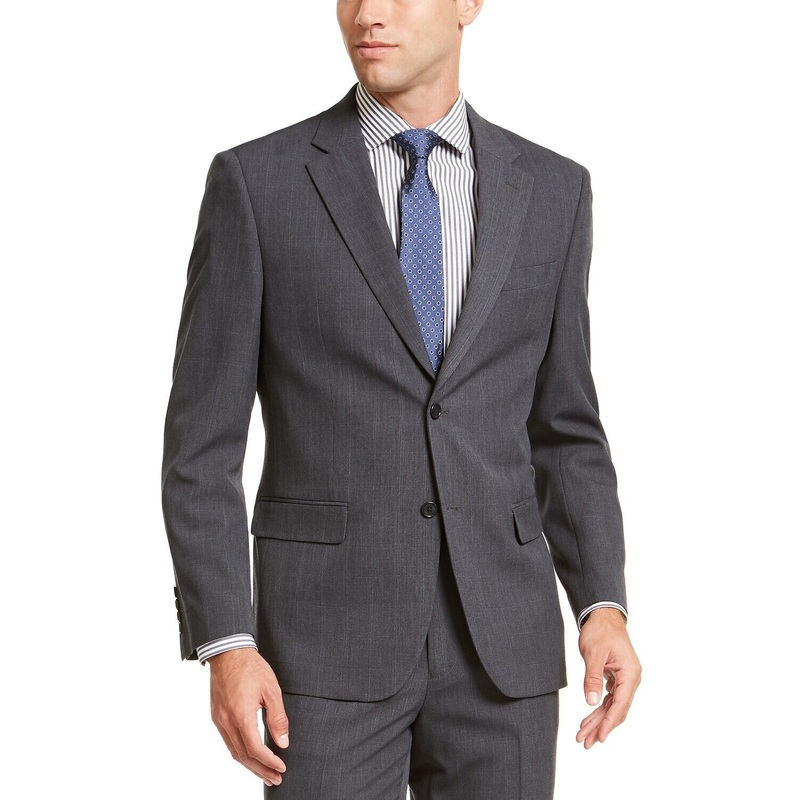 Nautica Men's Modern-Fit Bi-Stretch Dark Gray Windowpane Suit JACKET ONLY 38R