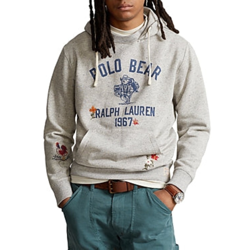 Polo Ralph Lauren Mens Polo Bear Fleece Hoodie Sweatshirt Grey Small