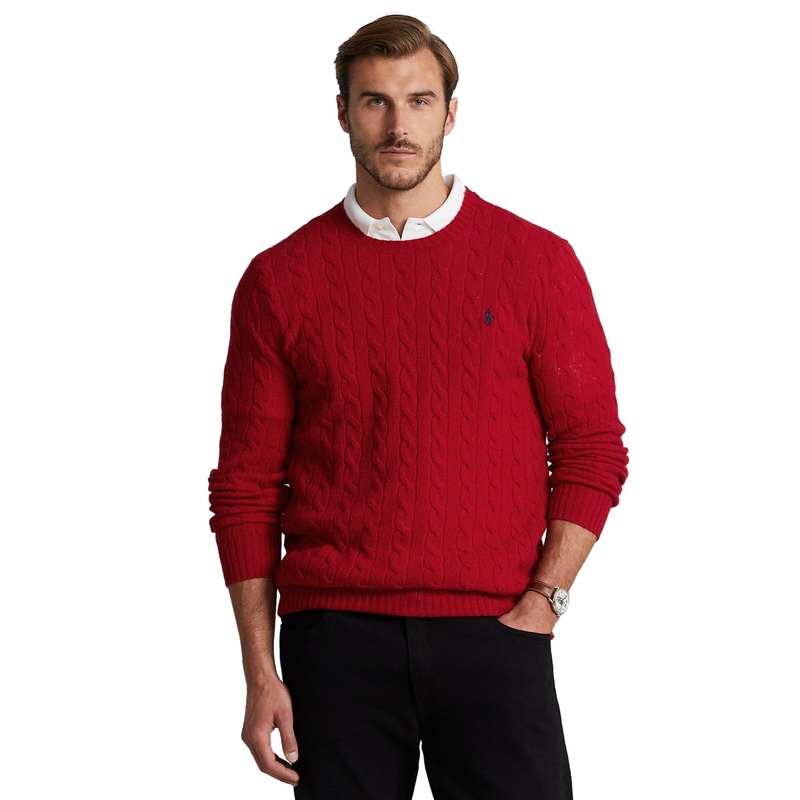 Ralph Lauren Polo Big & Tall Mens Crewneck Cable Knit Wool Sweater 4XB Red
