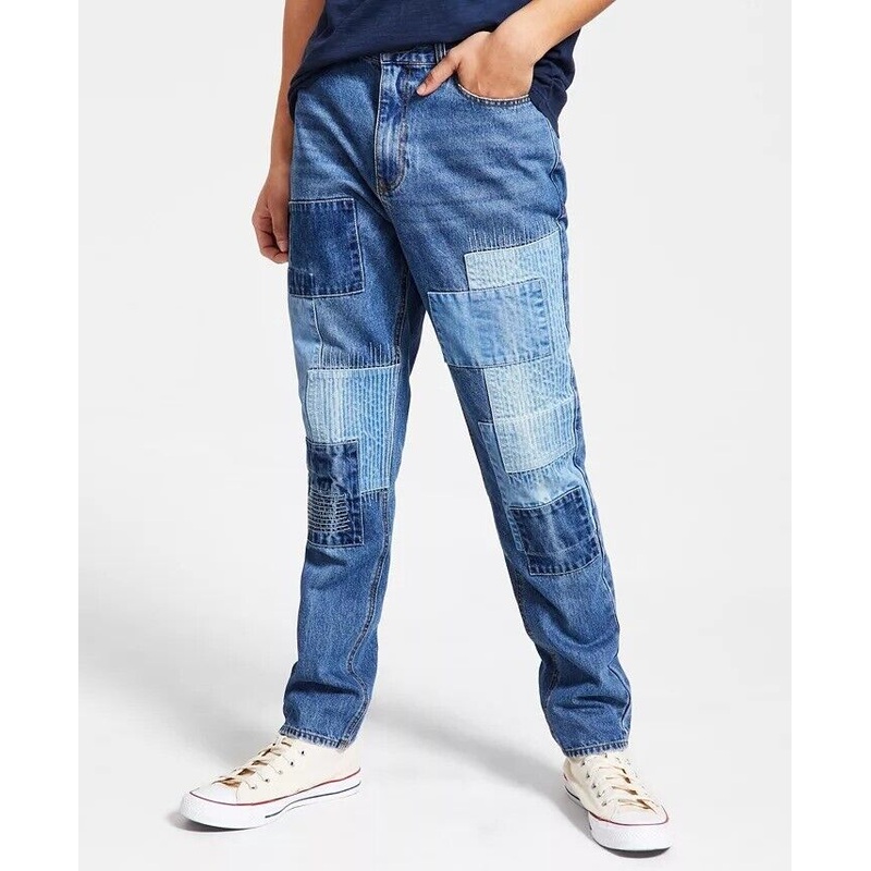 SUN + STONE Men's Judas Loose-Fit Patchwork Jeans 36 Blue