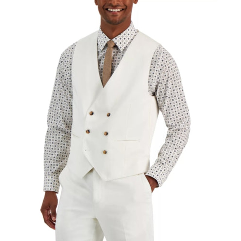 TAYION COLLECTION Men's Classic-Fit Double-Breasted Suit Vest Small White