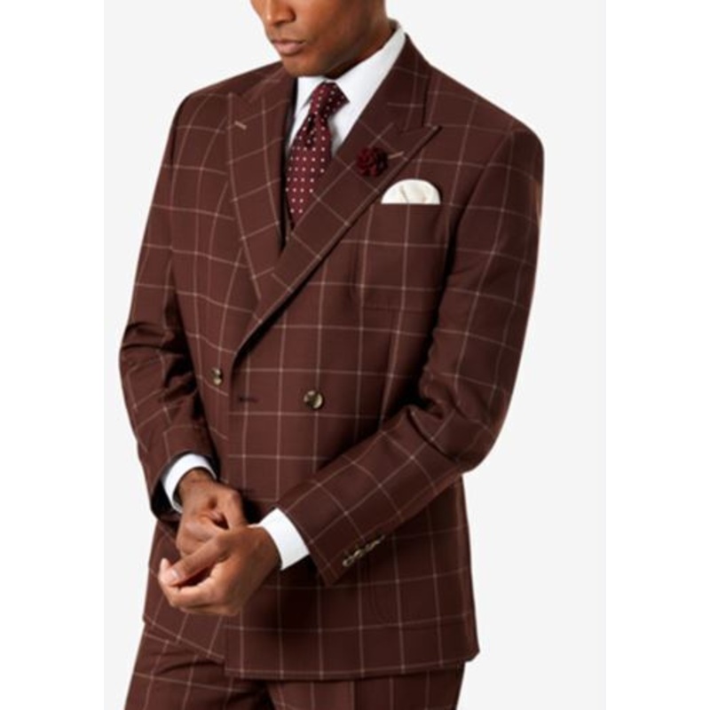 TAYION COLLECTION Men's Suit Jacket Wine 50R Classic Fit Brick Window