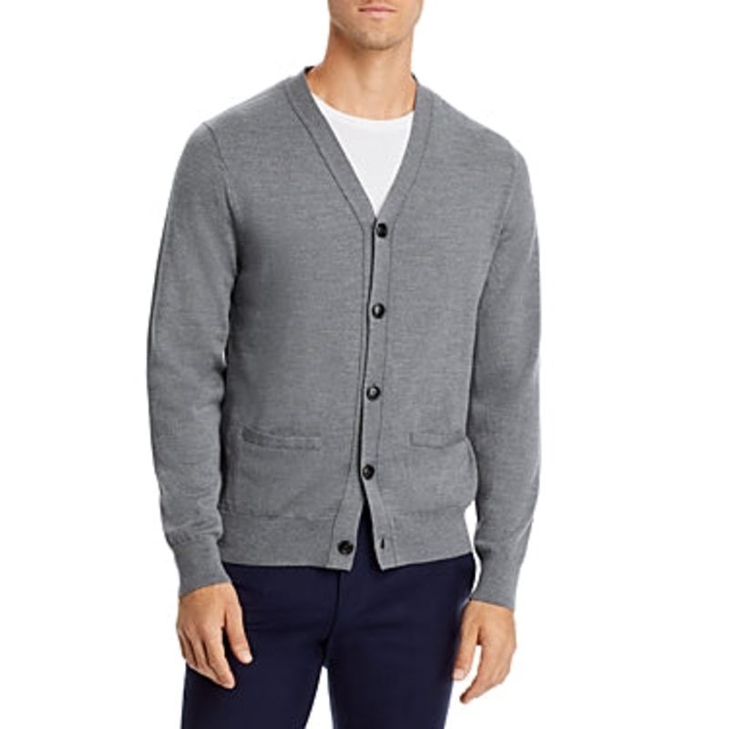 The Men's Store  Merino Wool Cardigan Sweater Grey Large