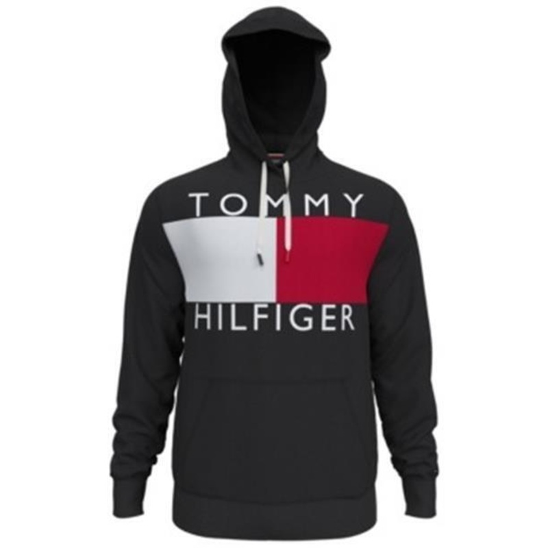 Tommy Hilfiger Men's Essential Logo Hoodie Sweatshirt Deep Black Large