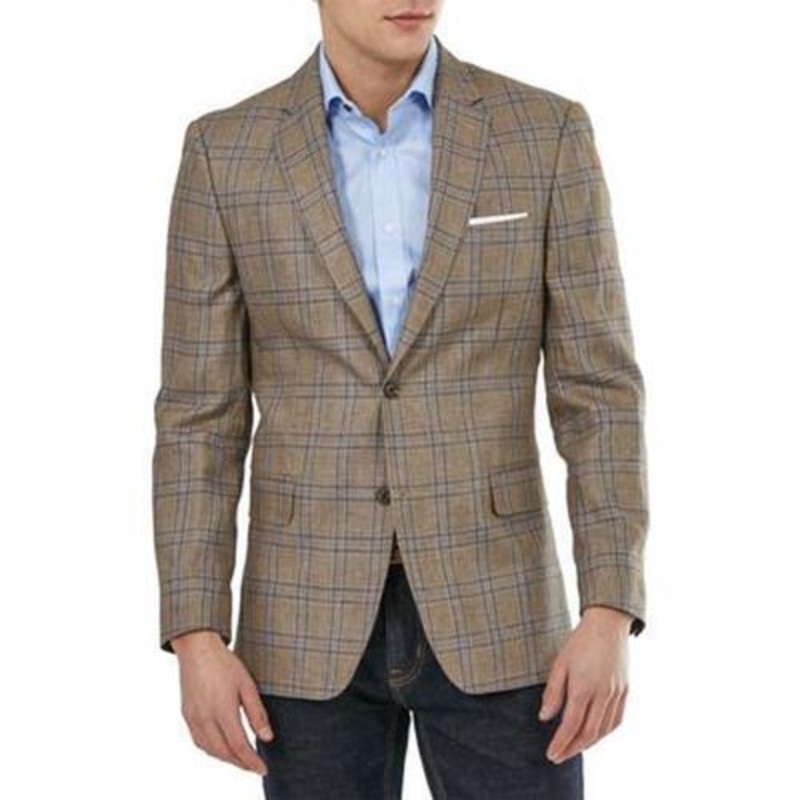 Tommy Hilfiger Men's Modern-Fit Linen Plaid Blazer Tan 42L