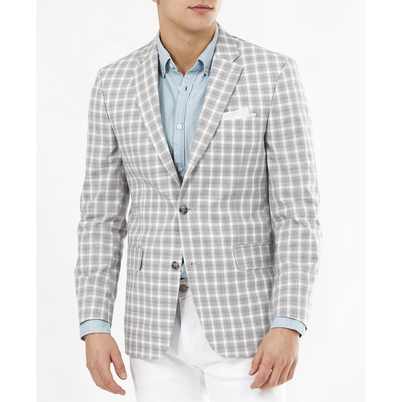 Tommy Hilfiger Men's Modern-Fit Tan & Gray Plaid Blazer 44S