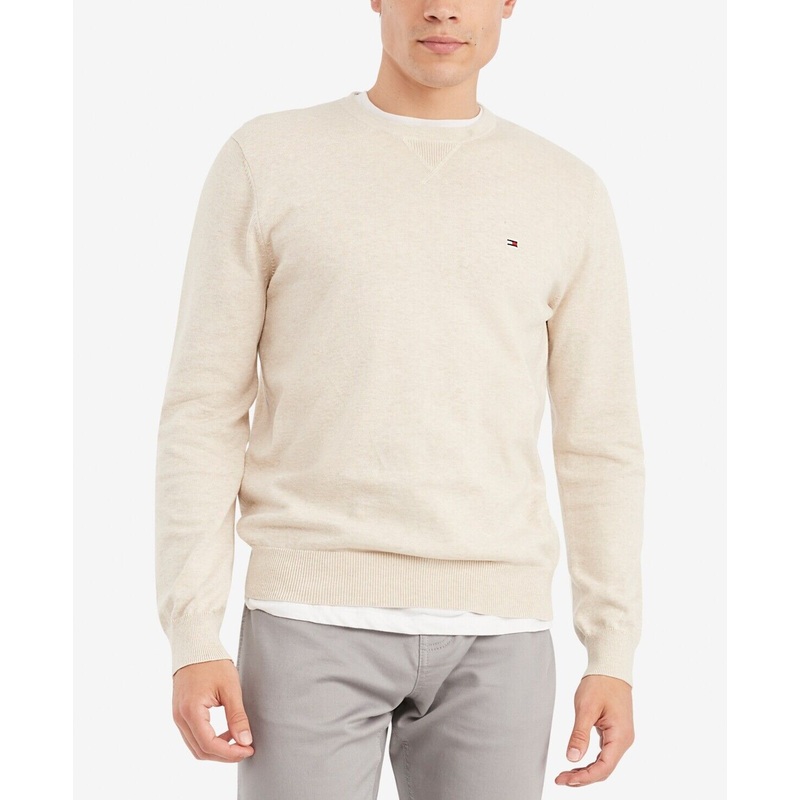 Tommy Hilfiger Mens Signature Solid Sweater Hthr Oatmilk XS