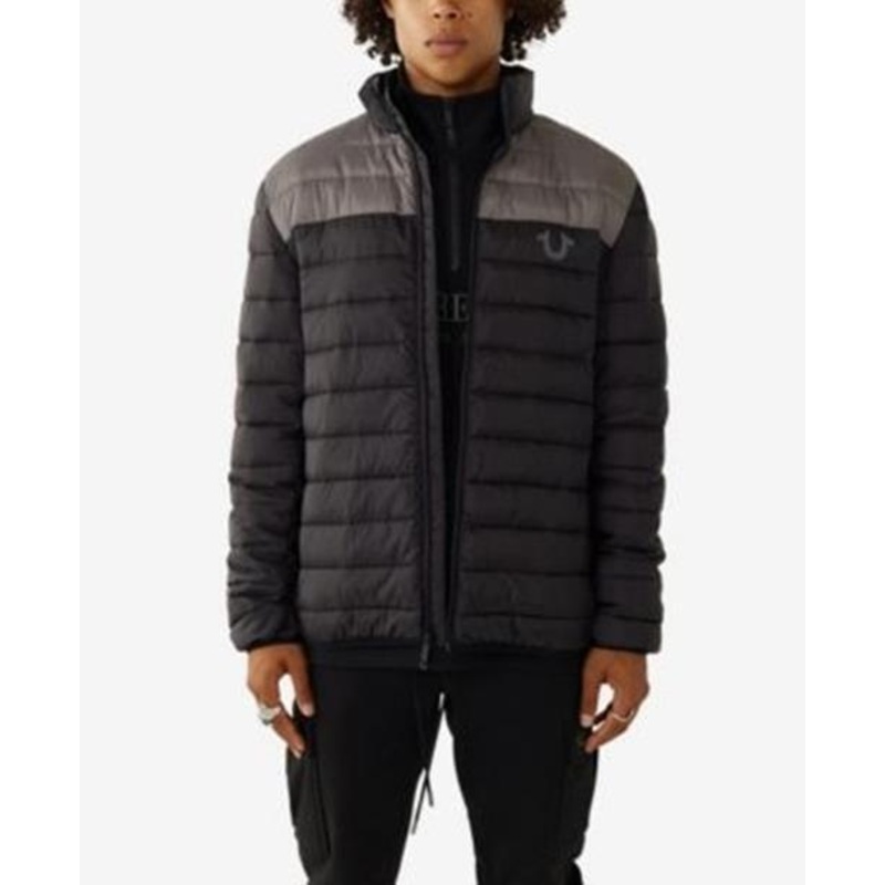 True Religion Mens Light Puffer Jacket XXL 2XL Black Grey