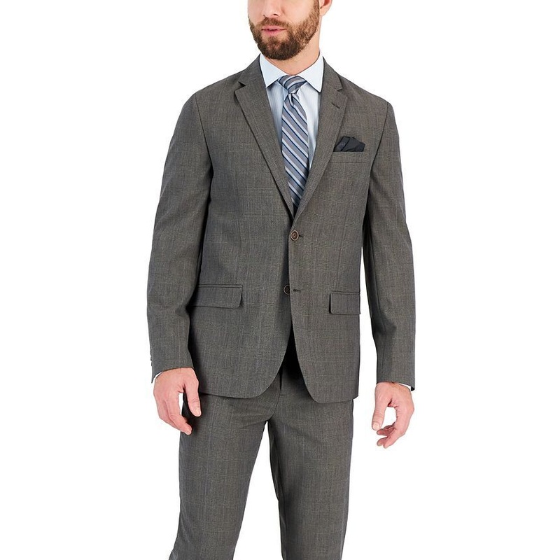 VINCE CAMUTO Men's Suit Jacket 44S Grey Plaid Slim-Fit Spandex Super-Stretch