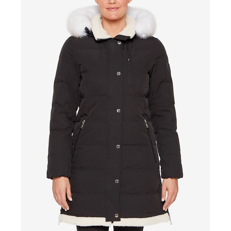 Vince Camuto Women's Faux-Fur-Trim Hooded Down Puffer Coat XL Black