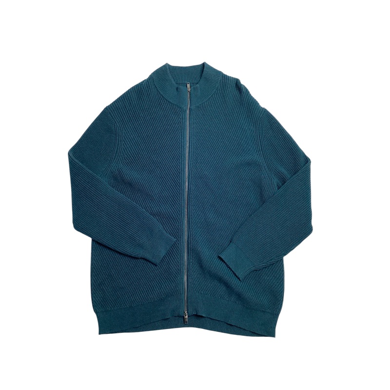 Alfani Men's Heavy Rib Full Zip Front Cotton Sweater Jacket Large Dark Kale Blue