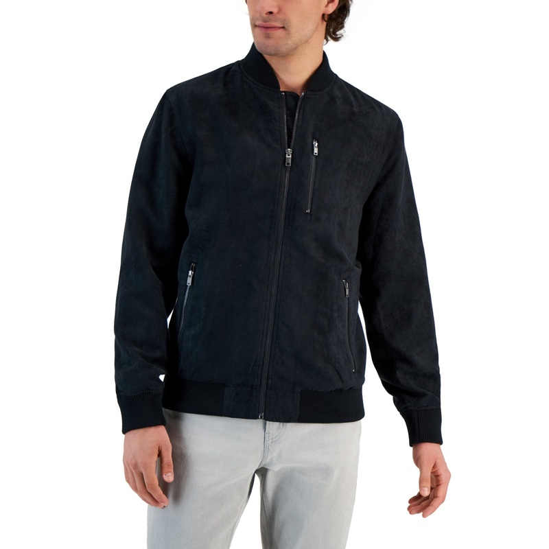 Alfani Men's Perforated Bomber Jacket Deep Black Small
