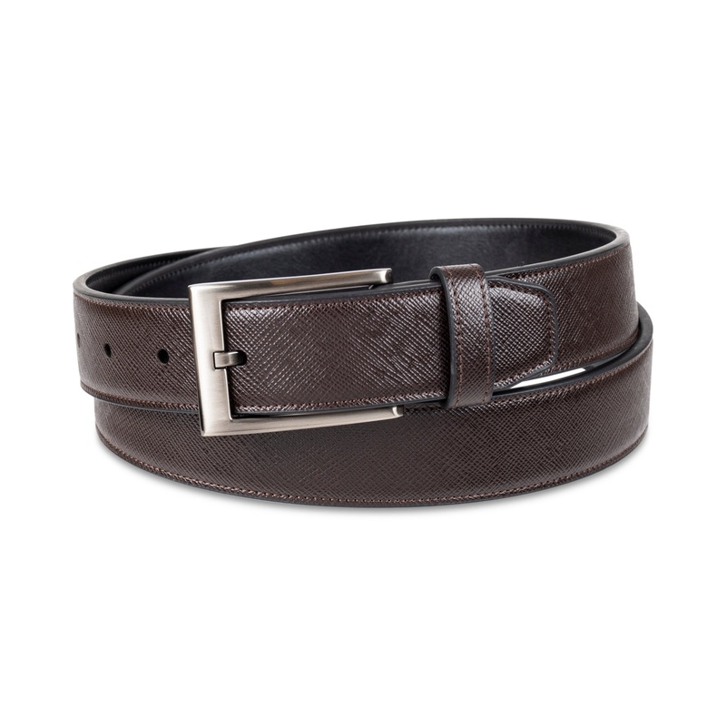 Alfani Men's Saffiano Textured Belt Brown Medium 34 36