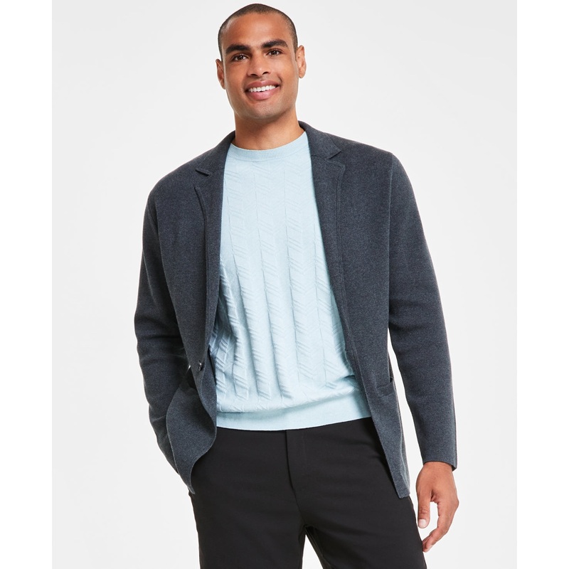 Alfani Men's Sleek Regular Fit Unconstructed Knit Blazer Cardigan XXL Dark Grey