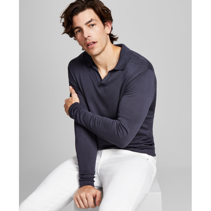 And Now This Men's Polo V Neck Sweater Blackened Pearl Large
