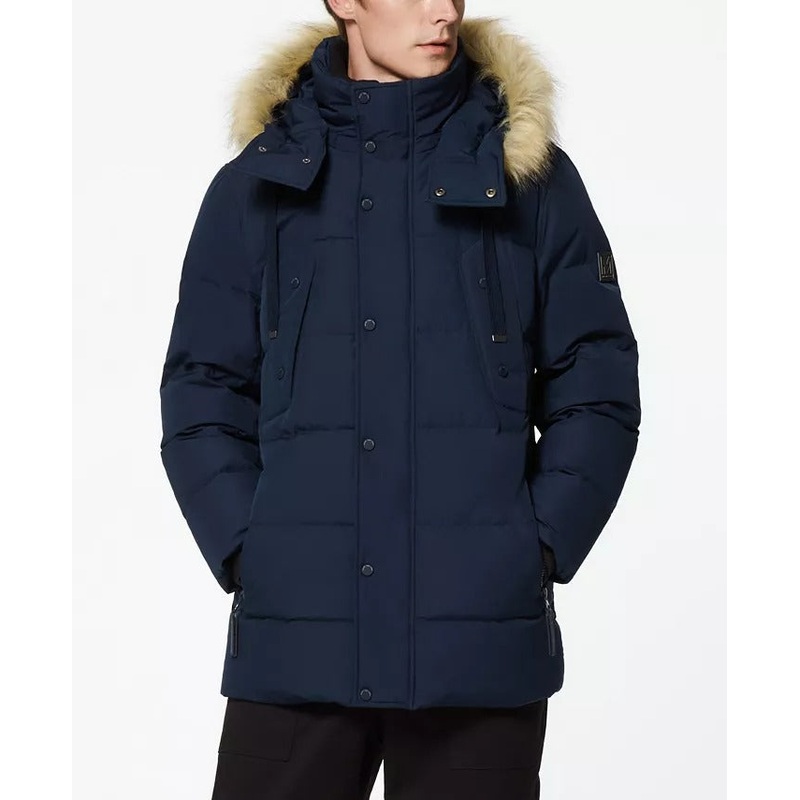 Andrew Marc Mens Gattaca Parka Coat with Detachable Hood Small Navy Blue