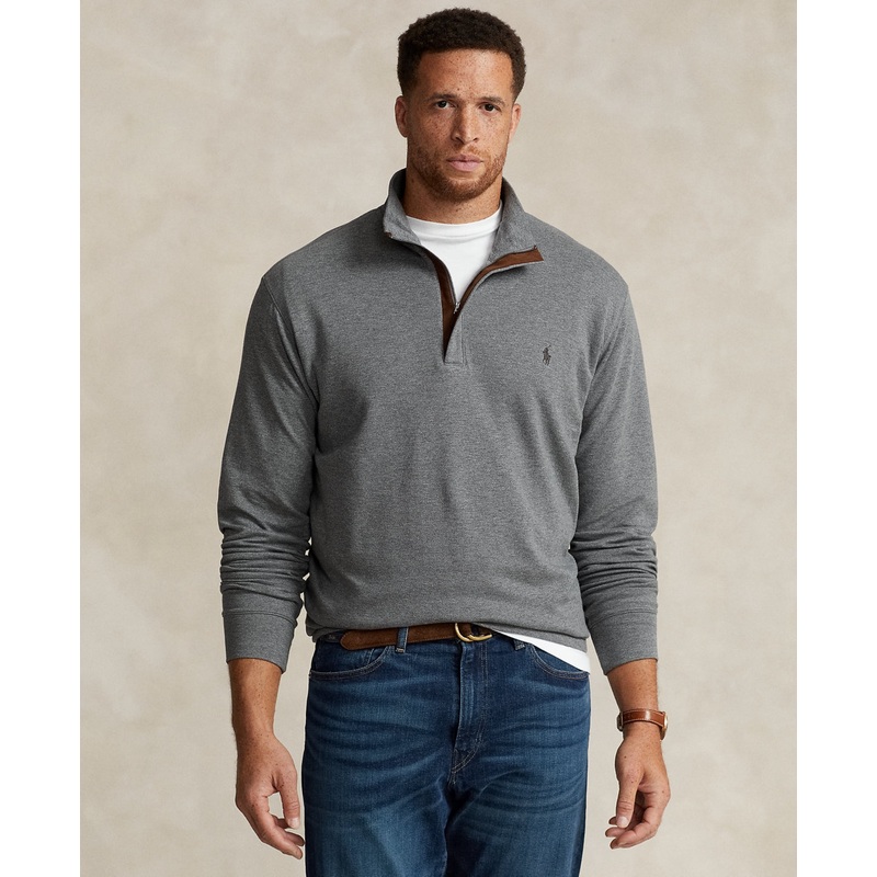 Big & Tall Polo Ralph Lauren Double Knit Jersey Quarter Zip Sweater 4XB Grey