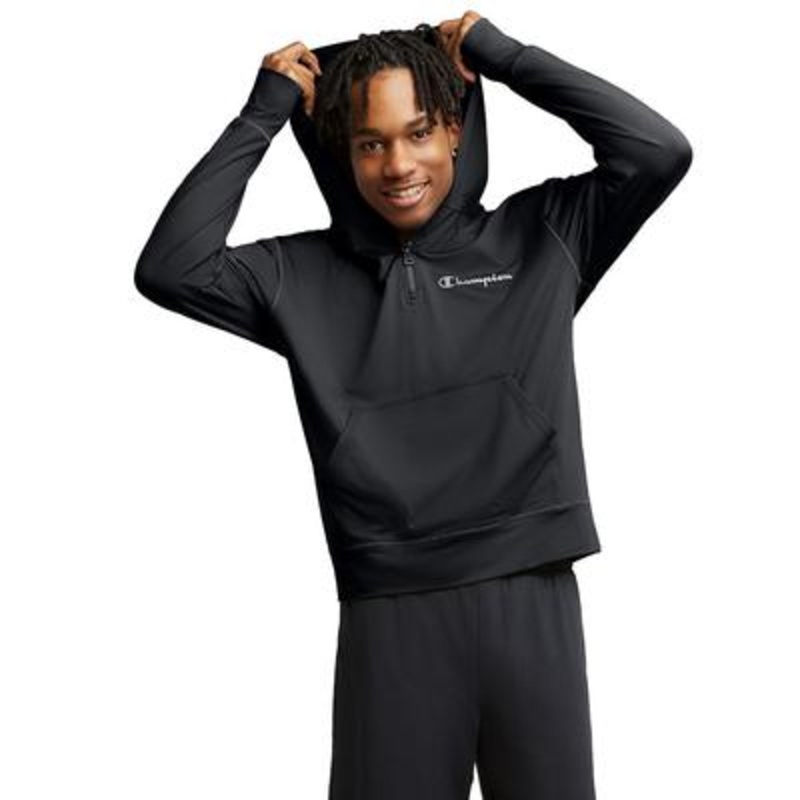 Champion Men's MVP Quarter Zip Sweatshirt Hoodie Black Large