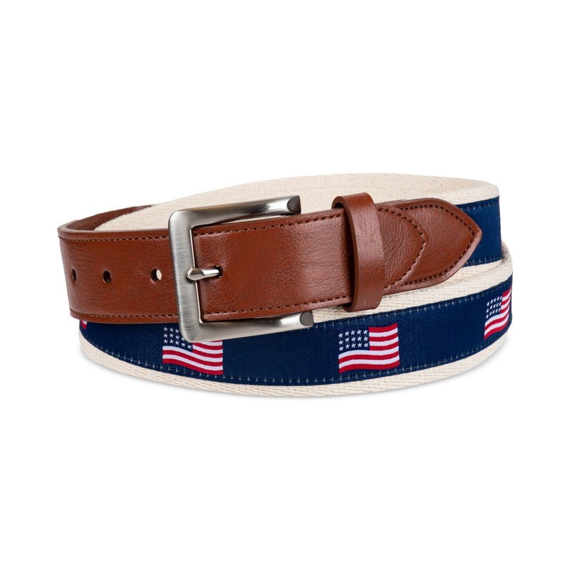Club Room Men's American Flag Belt Tan Navy Large 38 40