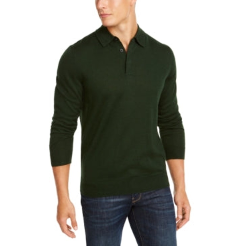 Club Room Men's Merino Wool Blend Polo Sweater Ivy League Green Large