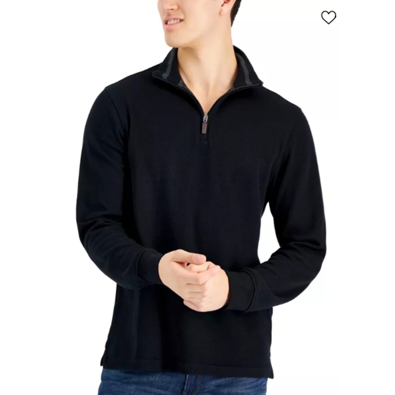 Club Room Men's Regular-Fit Quarter Zip Sweater Size Small Black Merino Wool
