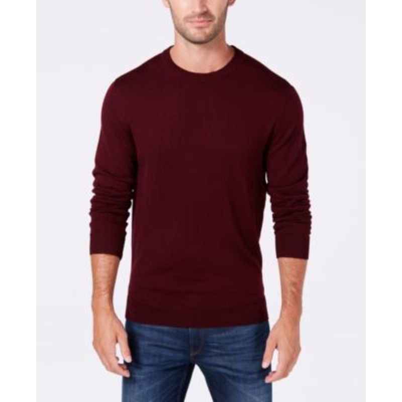Club Room Men's Solid Crewneck Merino Wool Blend Sweater Red Plum Medium