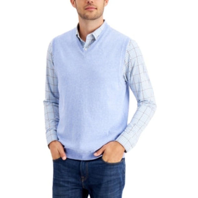 Club Room Men's Solid V Neck Sweater Vest Blue Yonder XL