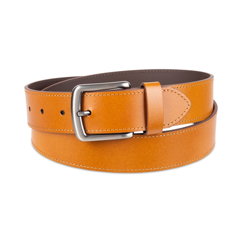 Club Room Men's Square Buckle Cut Edge Leather Belt Tan 38 40