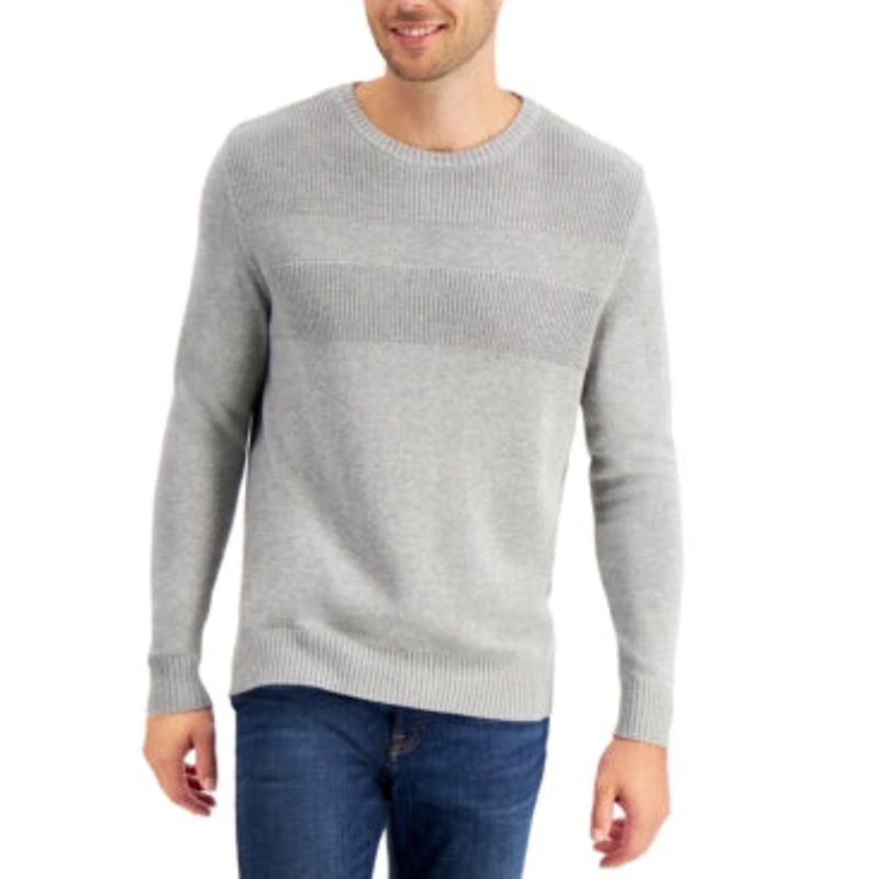 Club Room Men's Textured Cotton Sweater 3XL XXXL Crewneck Soft Grey Heather