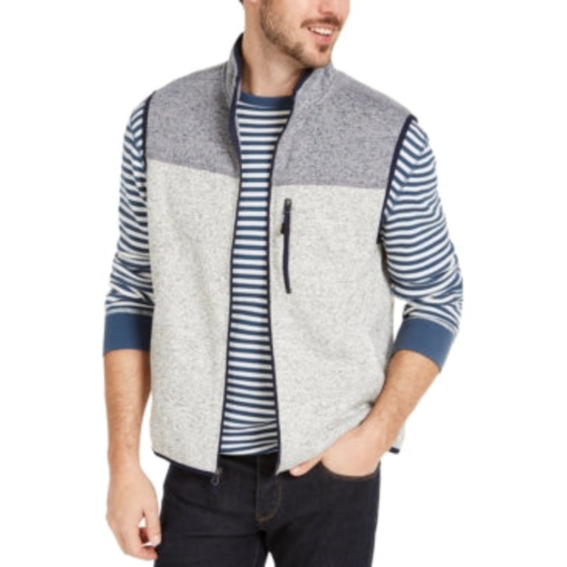 Club Room Mens Fleece Full Zip Vest Light Grey Medium