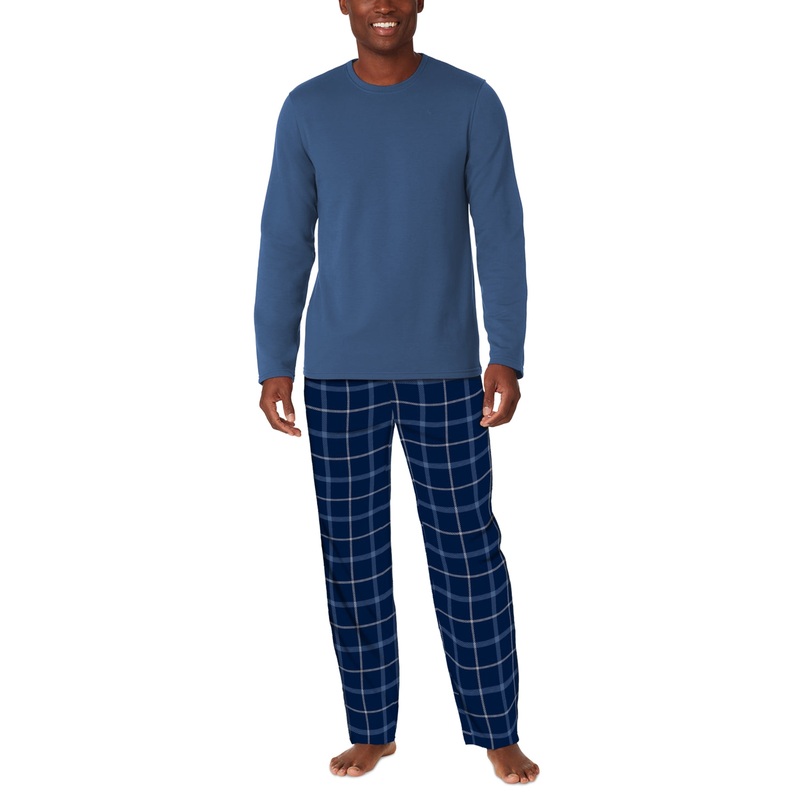 Cuddl Duds Men's Cozy Lodge 2-Pc. Sweatshirt Pajama Pants Set Medium Blue Plaid