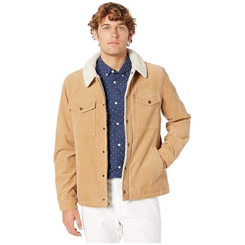 Levi's Men's Fleece Lined Corduroy Trucker Jacket Large Tan
