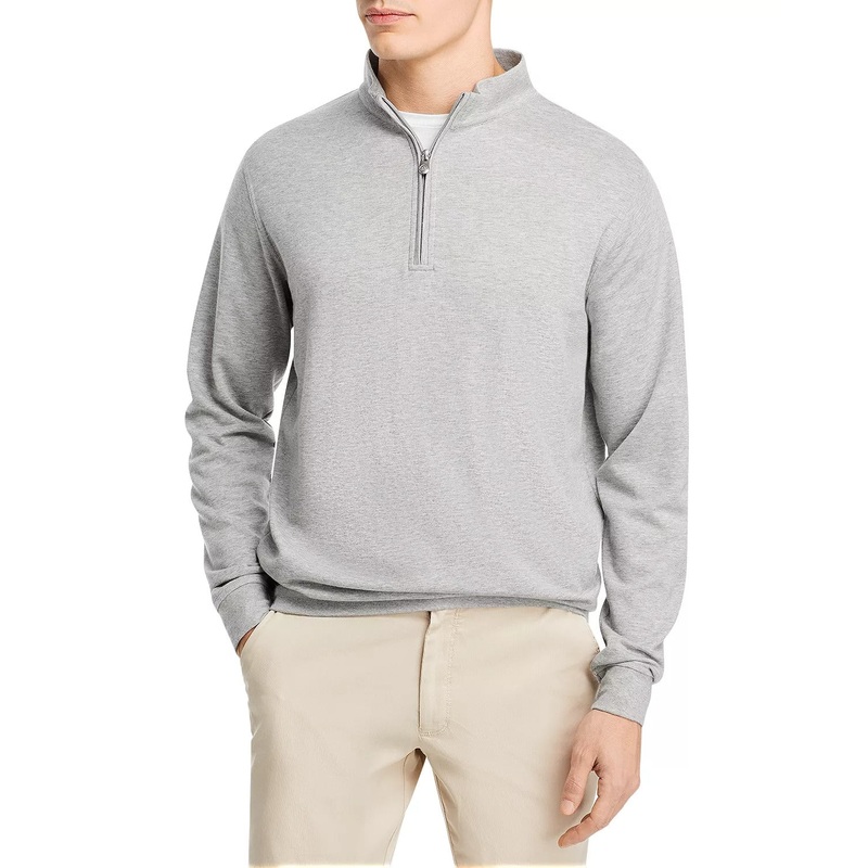 Peter Millar Mens Crown Comfort Quarter Zip Mock Neck Sweater Small Grey