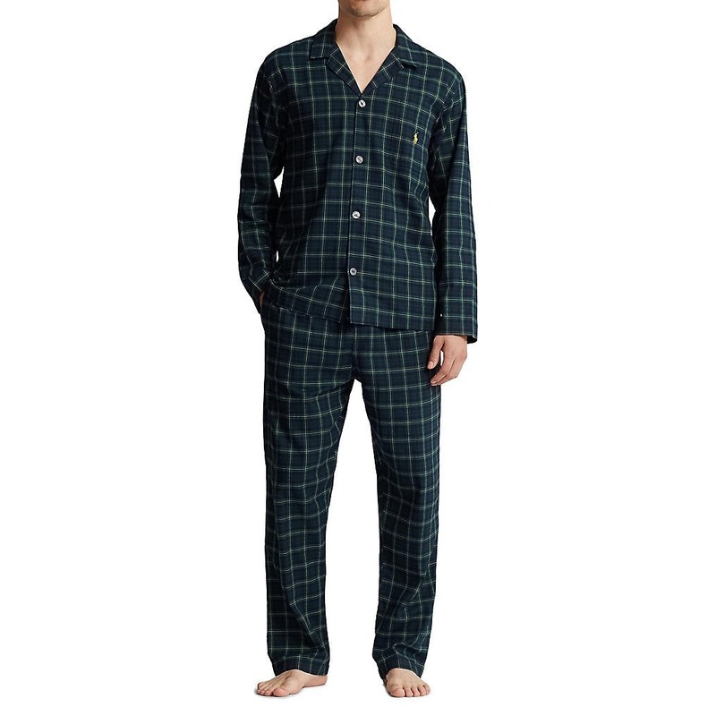 Polo Ralph Lauren Men's Flannel Button Down Pajama Set Green Medium