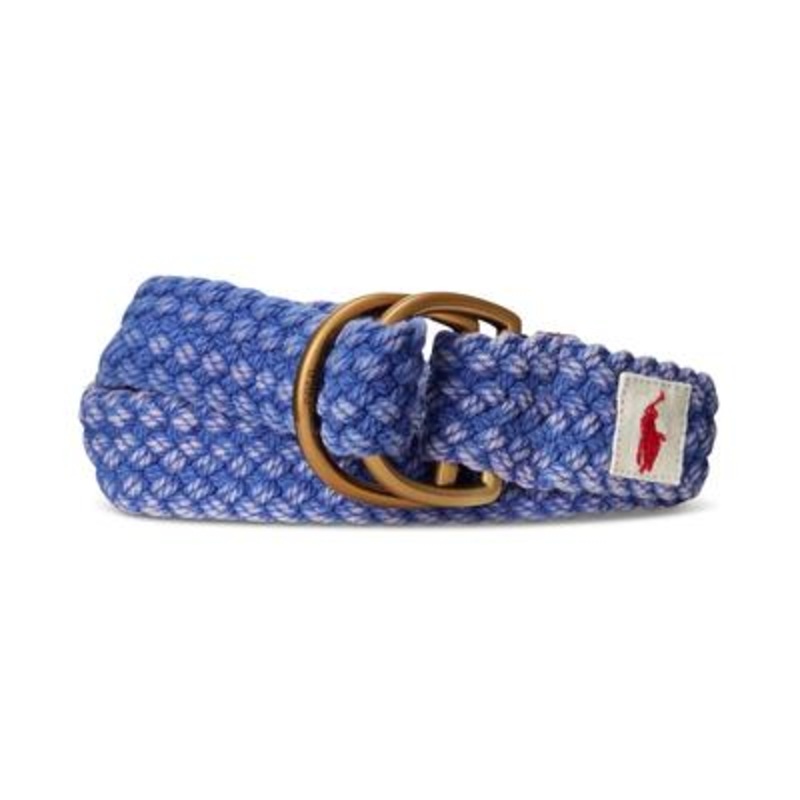 Polo Ralph Lauren Men's Leather Trim Cotton Belt Blue Small
