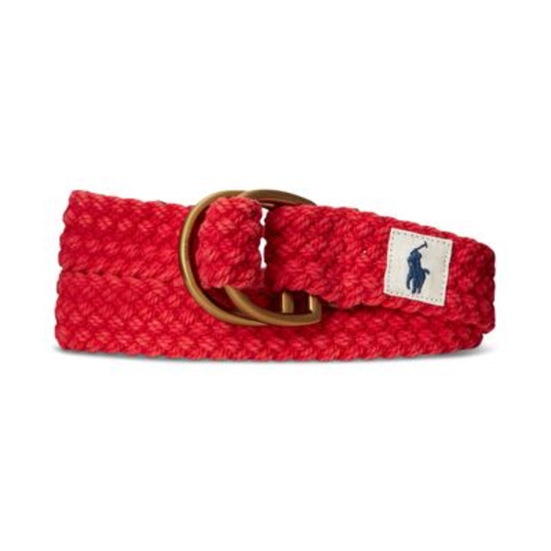 Polo Ralph Lauren Men's Leather Trim Cotton Belt Red Medium