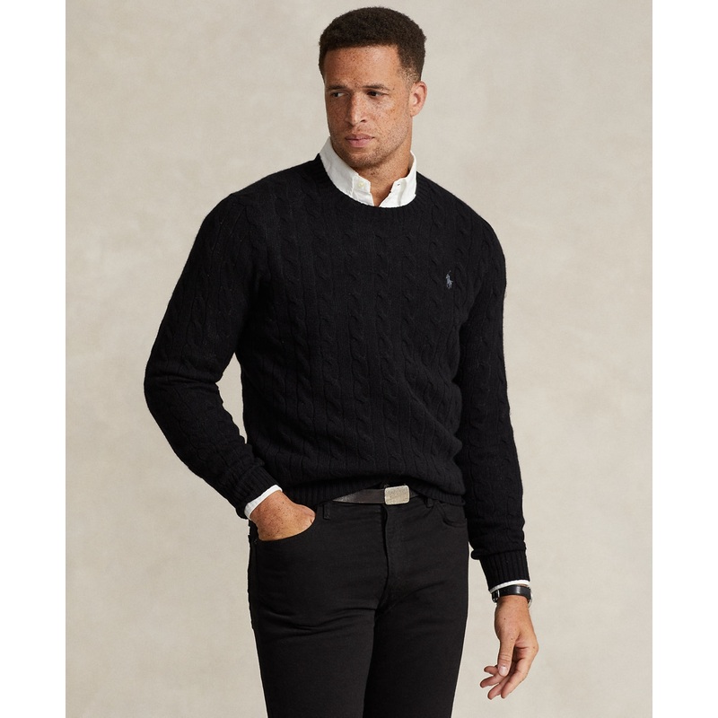 Polo Ralph Lauren Mens Big Tall Cable Knit Wool Cashmere Sweater 2LT 2XLT Black