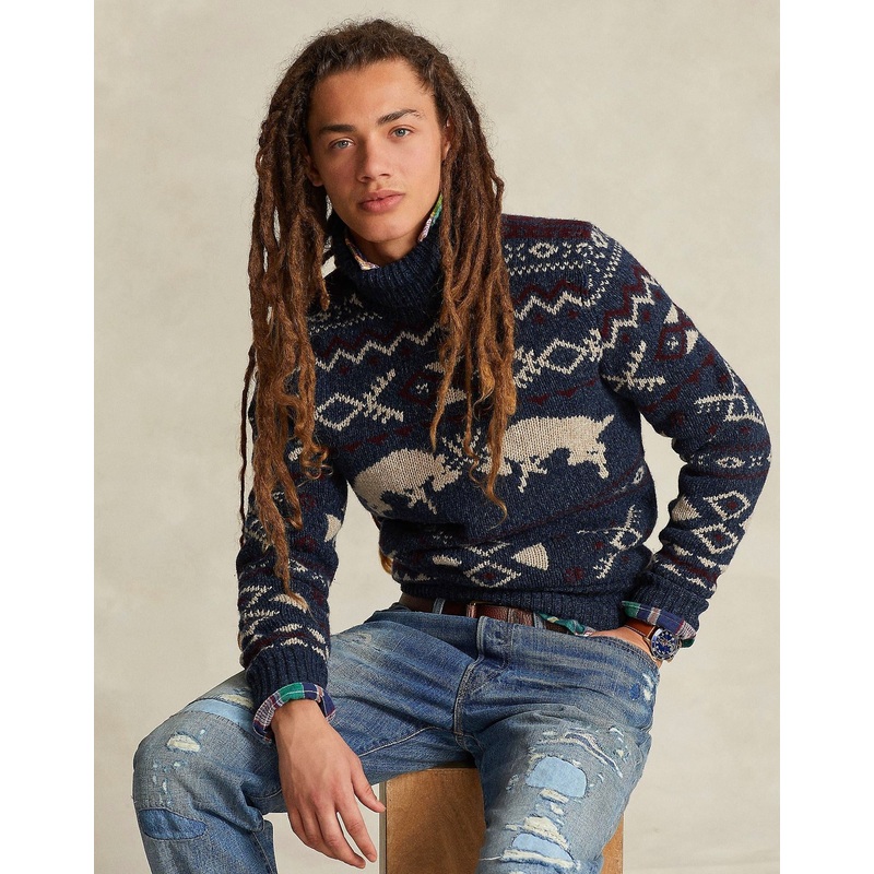 Polo Ralph Lauren Regular Fit Wool Cashmere Patterned Turtleneck Sweater Small