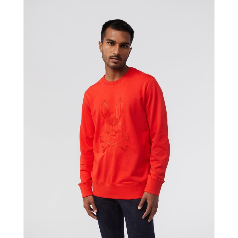 Psycho Bunny Mens Thomaston Graphic Crewneck Sweatshirt Small Red Spice