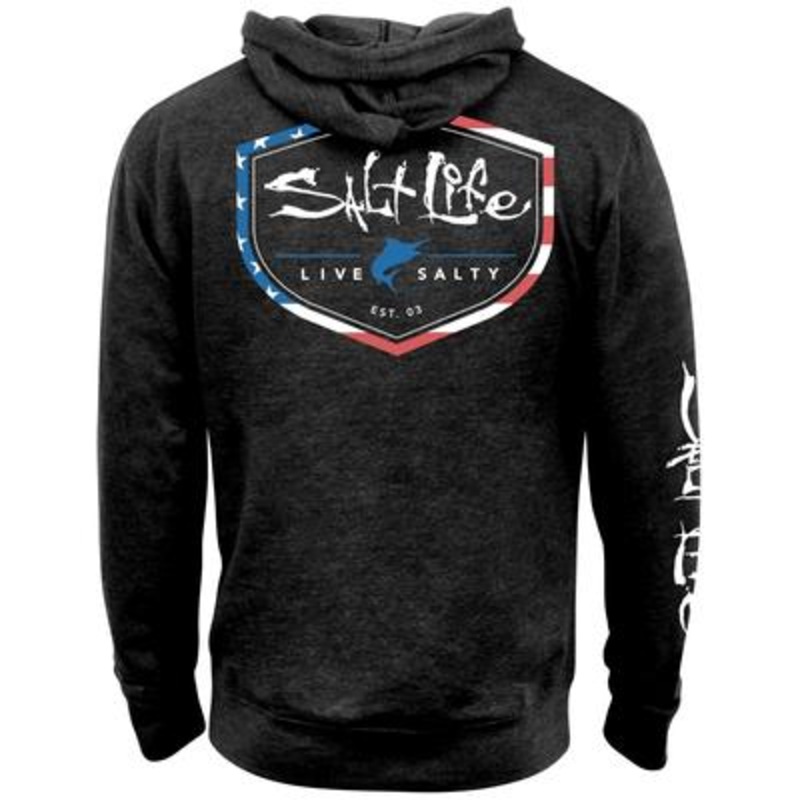 SALT LIFE Mens Amerishield Logo Hoodie Sweatshirt Charcoal Grey 2XL