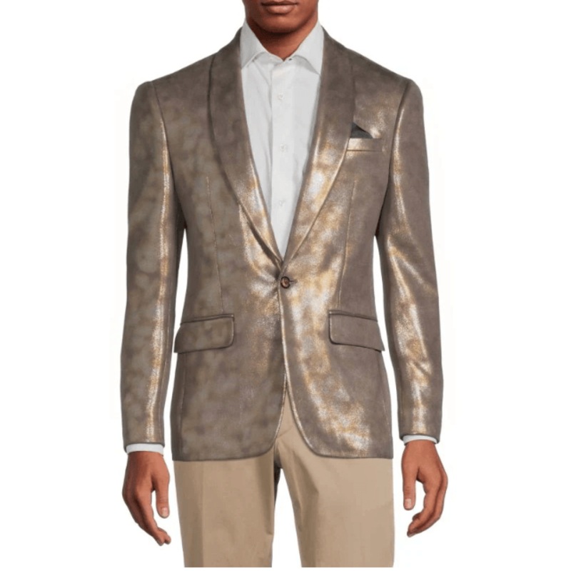 Tallia Mens Slim Fit Metallic Blazer Gold 40S Sport Coat