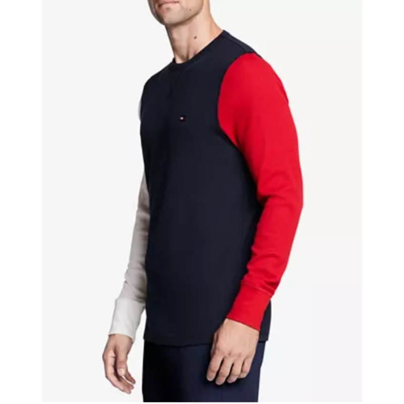 TOMMY HILFIGER Men's Colorblocked Waffle-Knit Crewneck T Shirt XXL Thermal