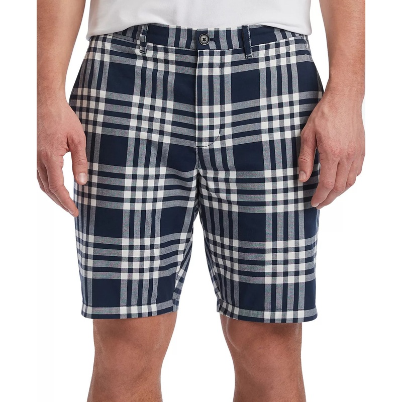 TOMMY HILFIGER Men's THFlex Stretch 9" Flat-Front Plaid Shorts Size 32 Navy Blue