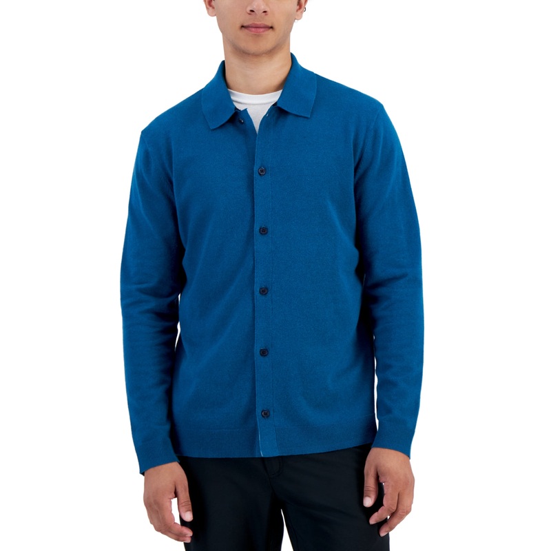 Alfani Men's Refined Regular Fit Textured Cardigan Sweater Blue Gem Large