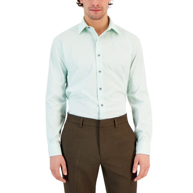 Alfani Men's Regular Fit Pinflower Geo Print Dress Shirt Green 16 16 5 32 33