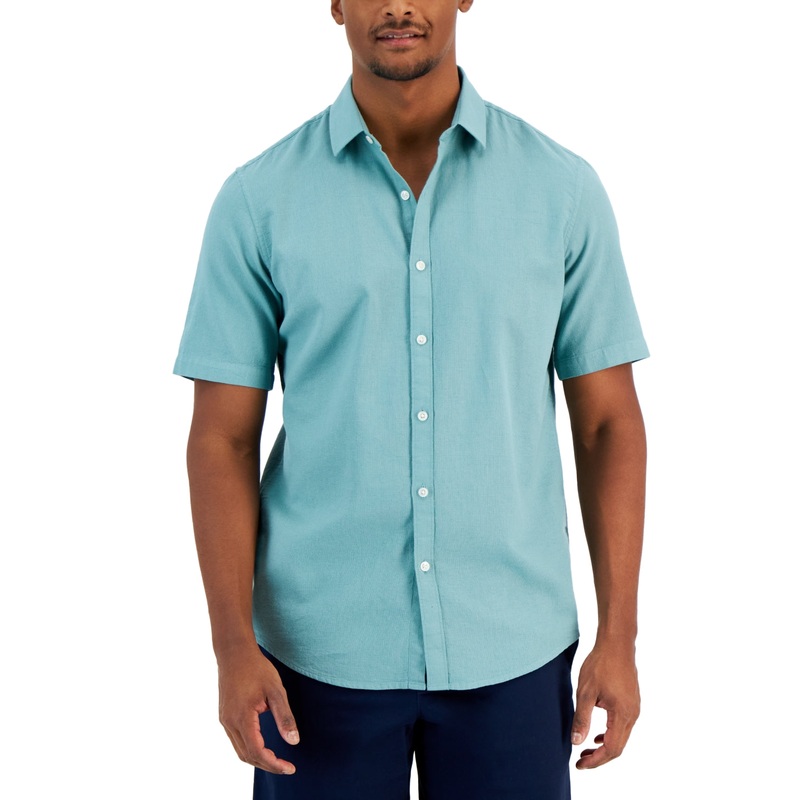Alfani Men's Short Sleeve Button Down Shirt Blue XL